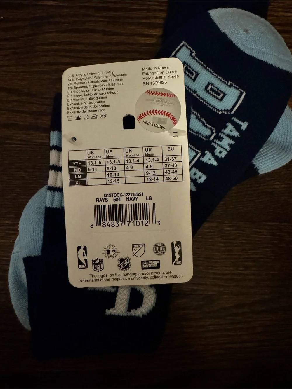 Tampa Bay Rays MLB Crew Socks – Large – 2 Pairs – FBF Originals